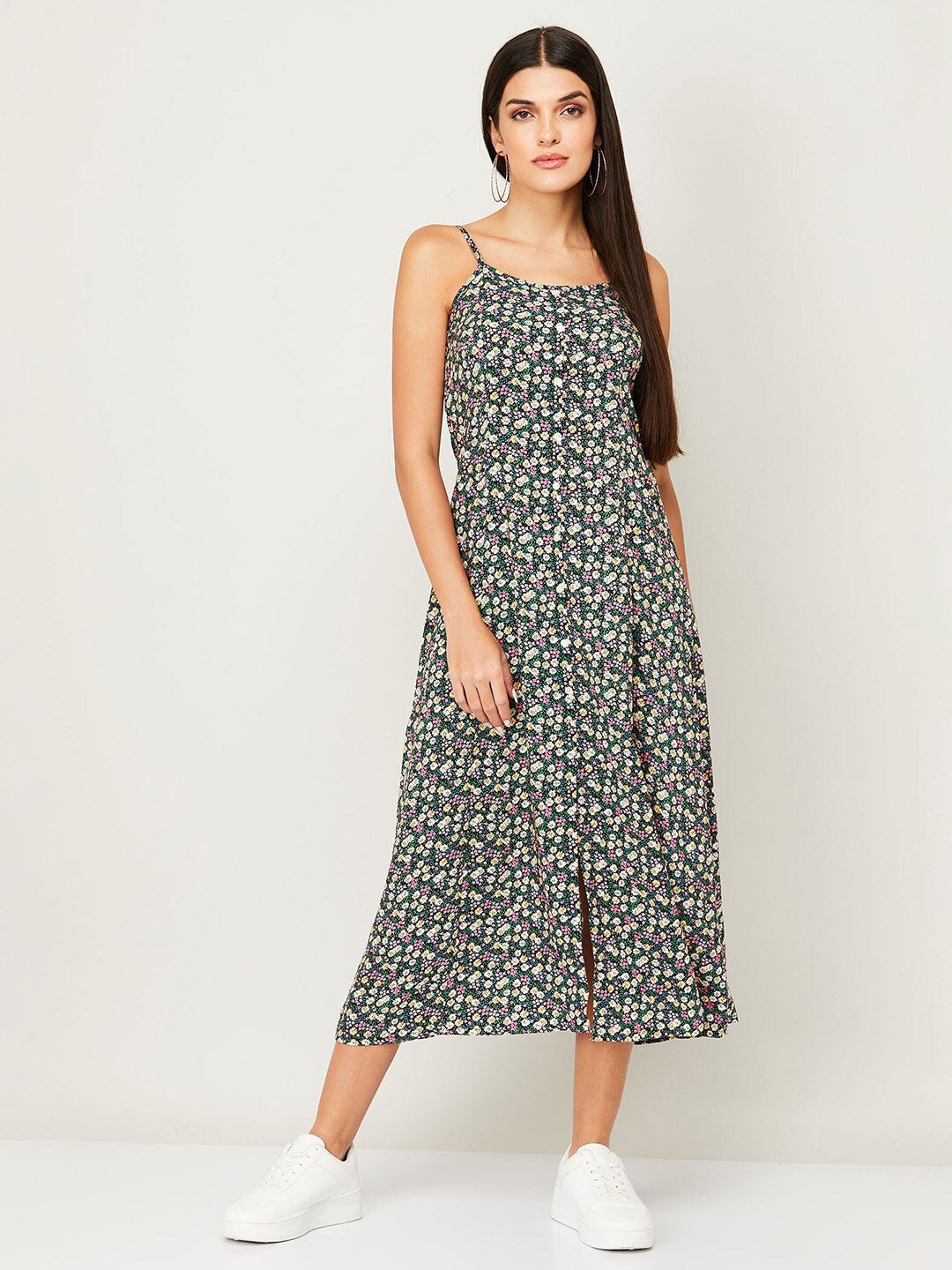 

Ginger by Lifestyle Black Floral A-Line Midi Dress