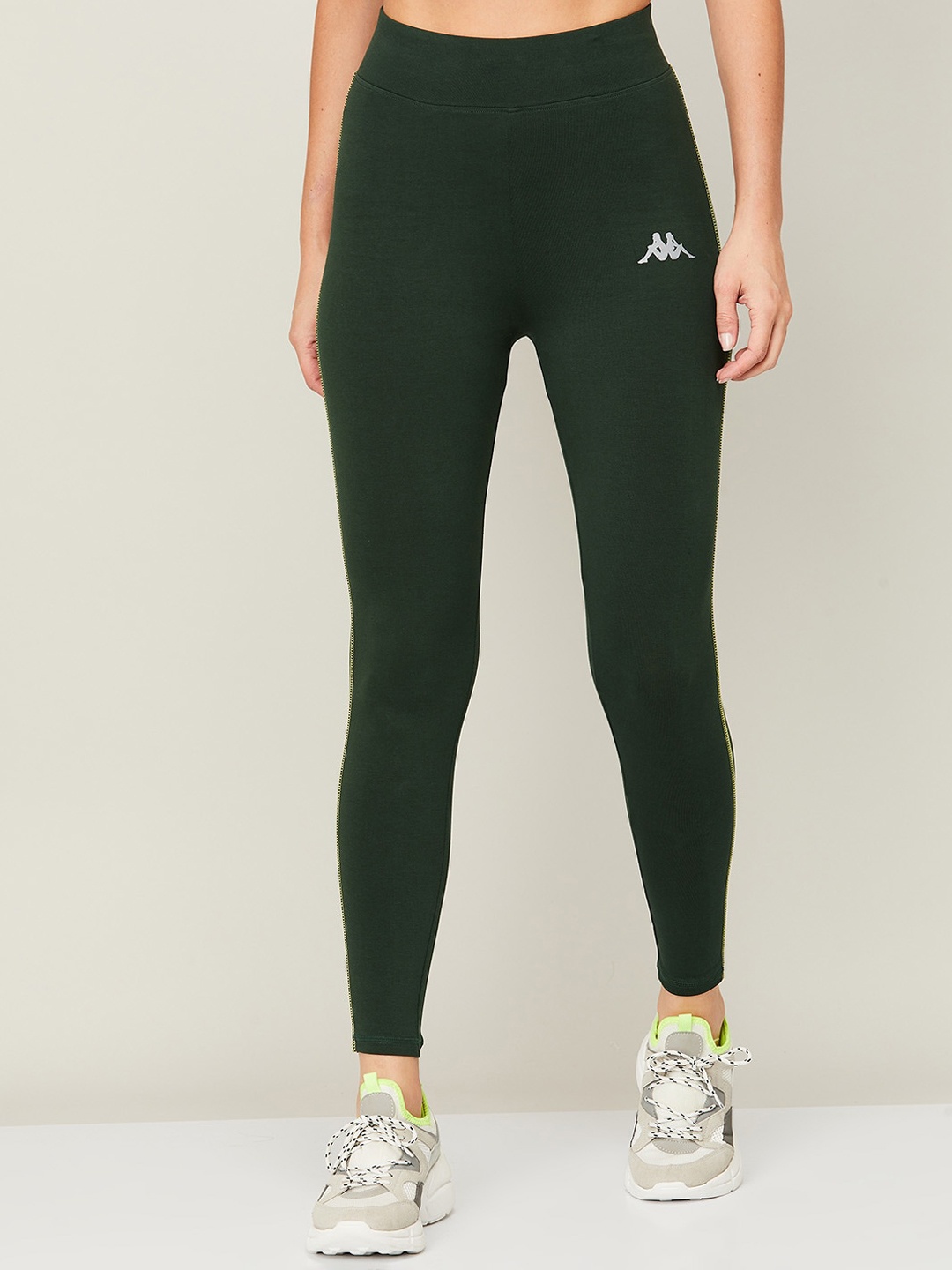 

Kappa Women Green Solid Cotton Tights