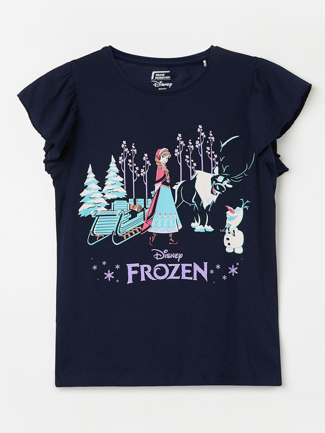 

Fame Forever by Lifestyle Kids Girls Graphic Frozen Print Top, Navy blue