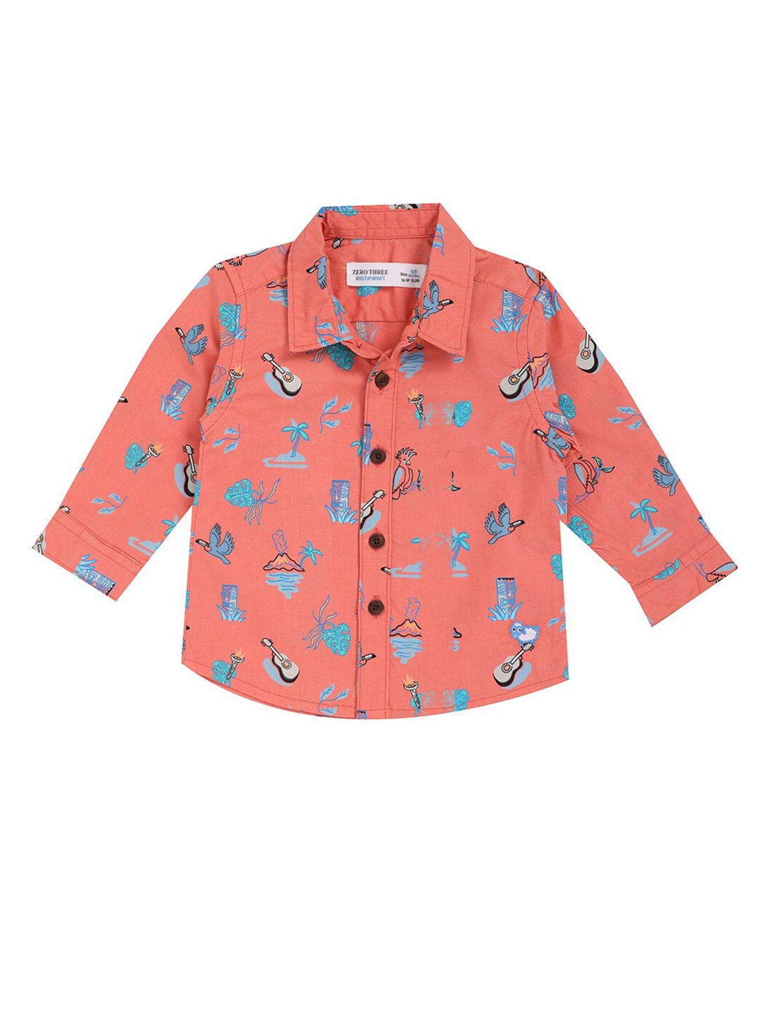 

ZERO THREE Boys Peach-Coloured Comfort Printed Casual Shirt