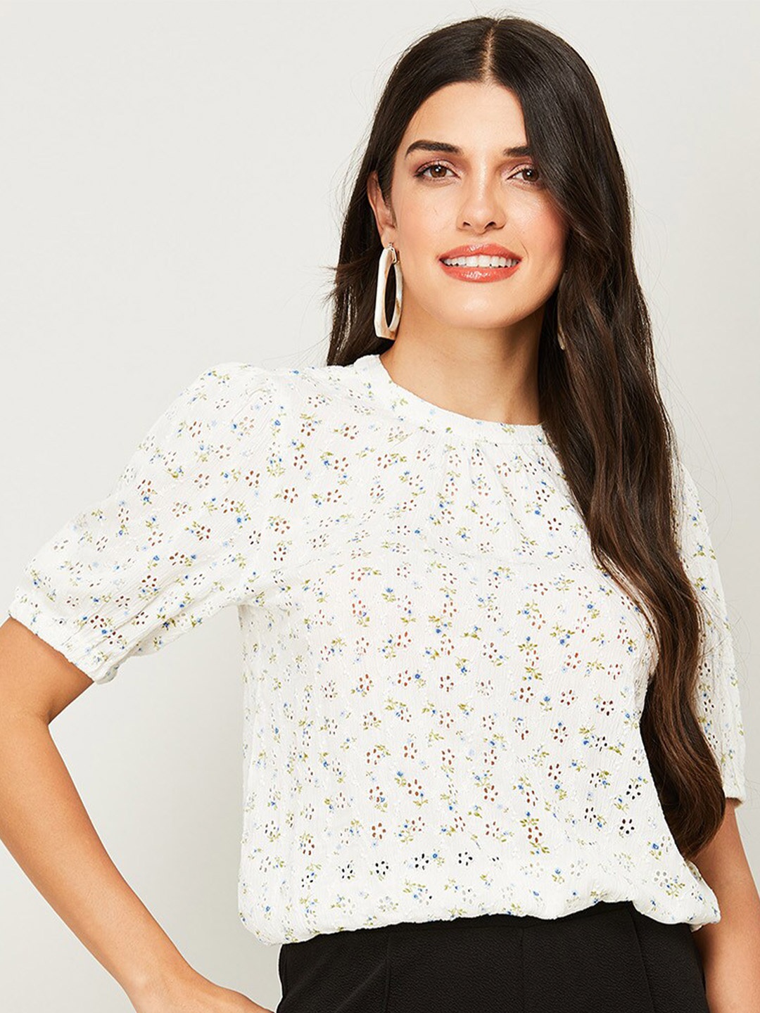 

Bossini White Printed Viscose Rayon Tops