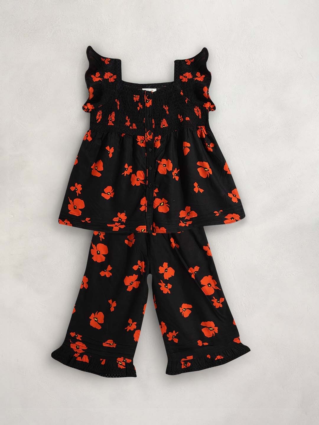 

Cherry Crumble Girls Black & Red Printed Night suit