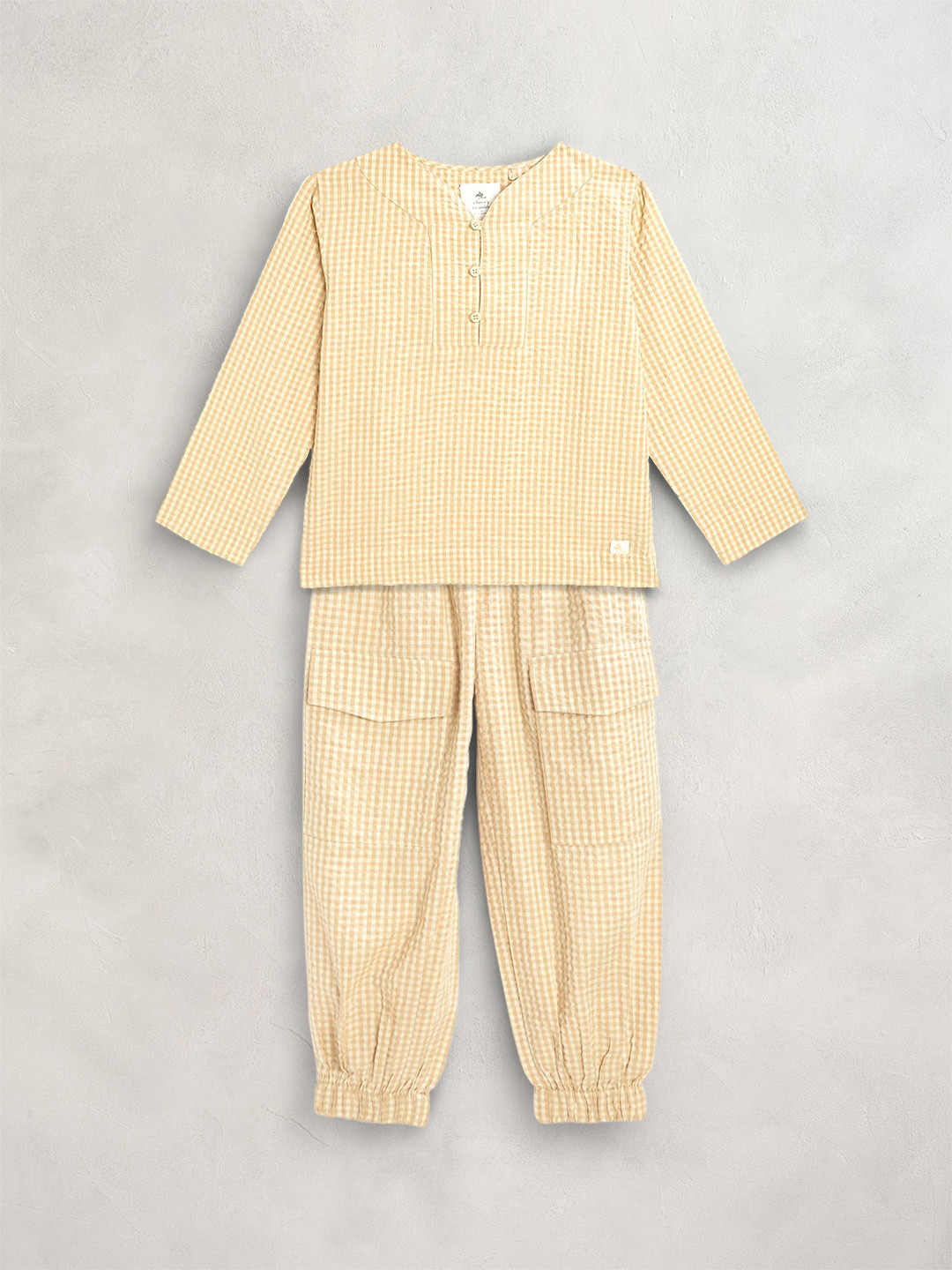 

Cherry Crumble Boys Beige & White Checked Night suit