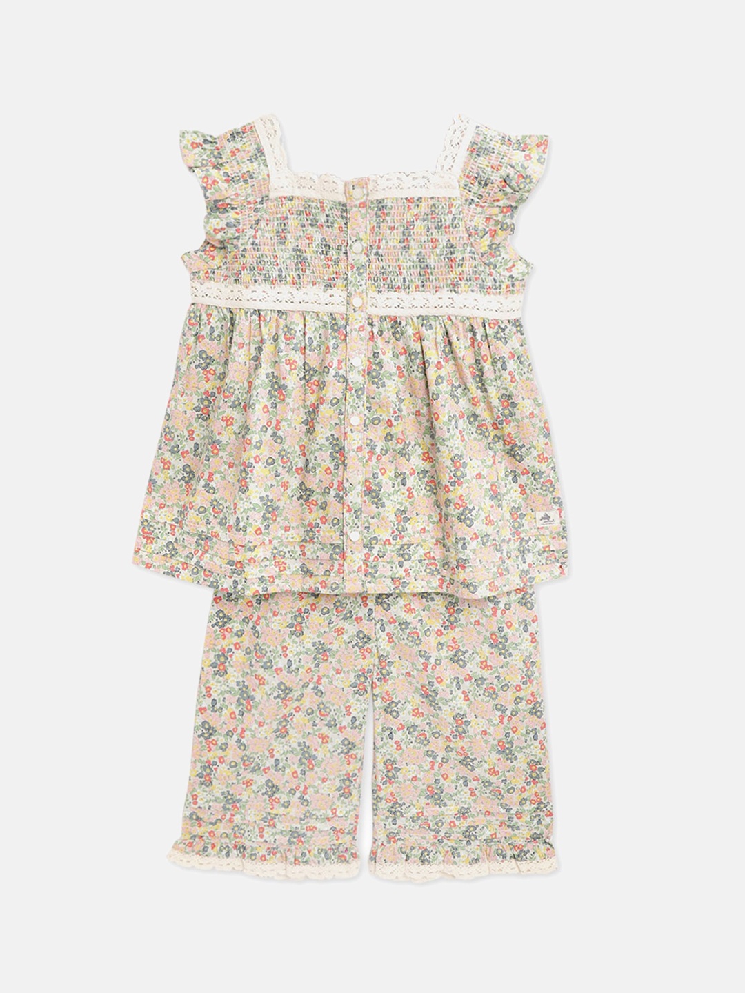 

Cherry Crumble Girls Beige & Green Printed Night suit