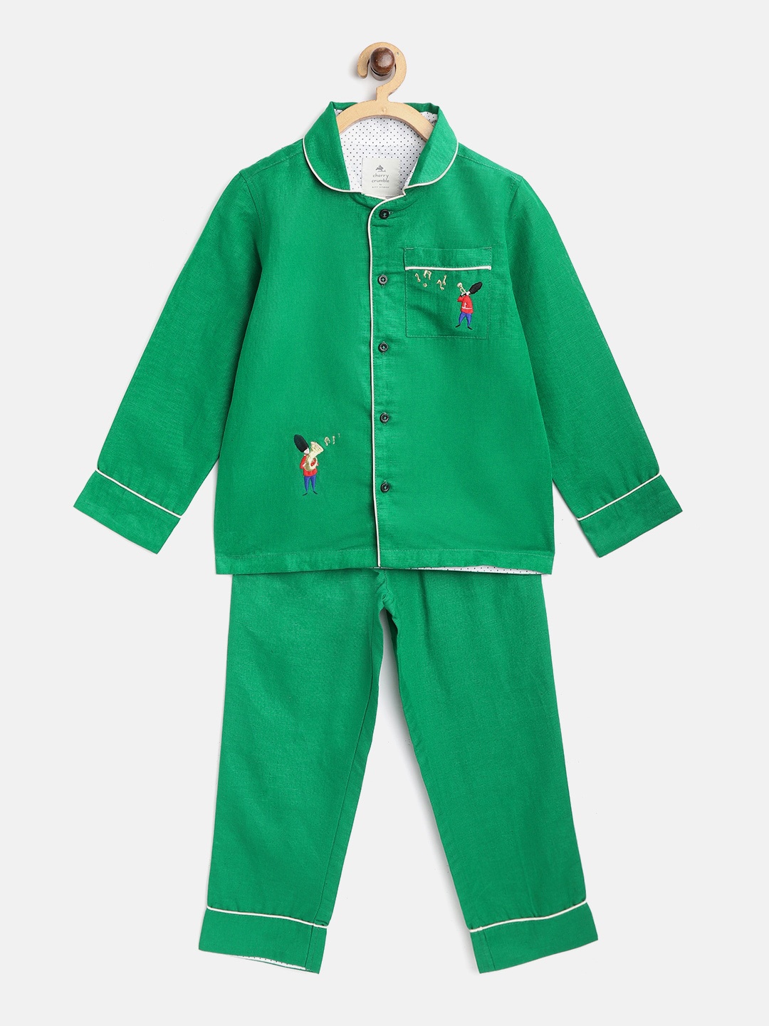 

Cherry Crumble Boys Green & White Night suit