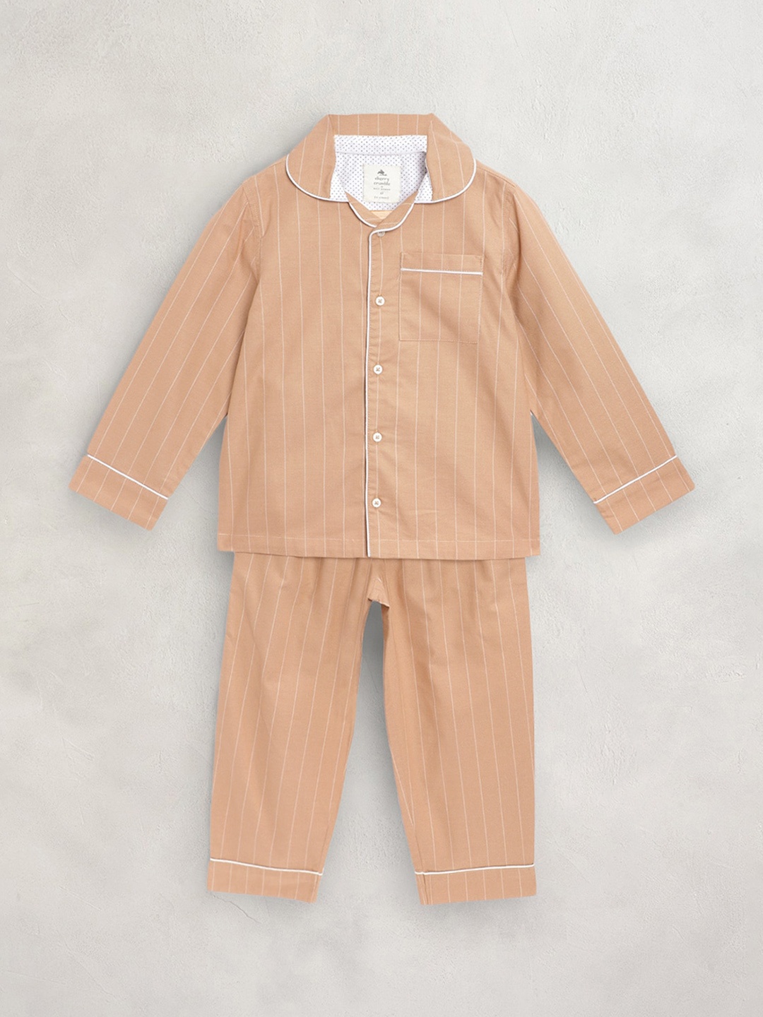 

Cherry Crumble Boys Brown & White Striped Night suit