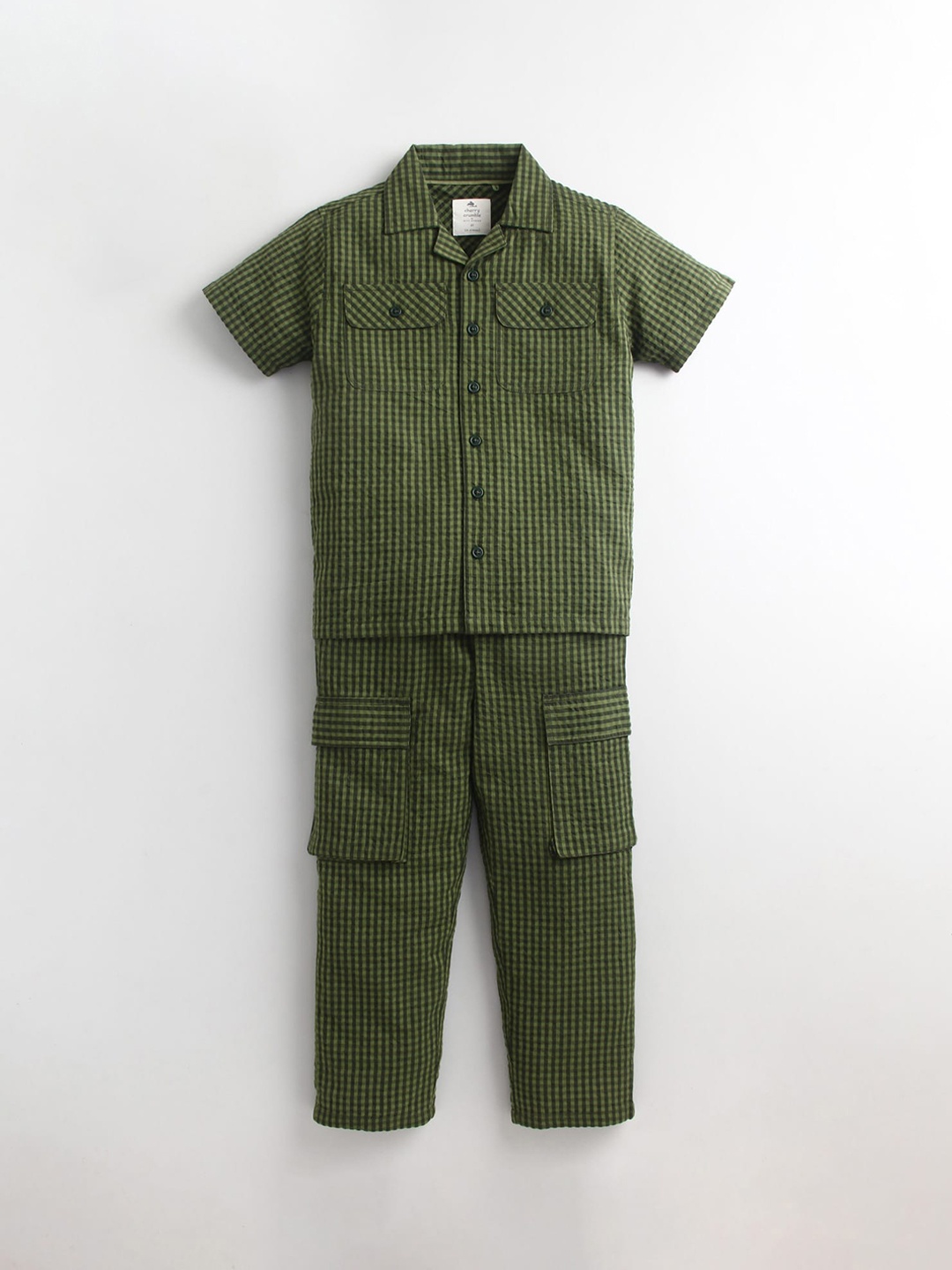 

Cherry Crumble Boys Green & Black Checked Shirt with Trousers
