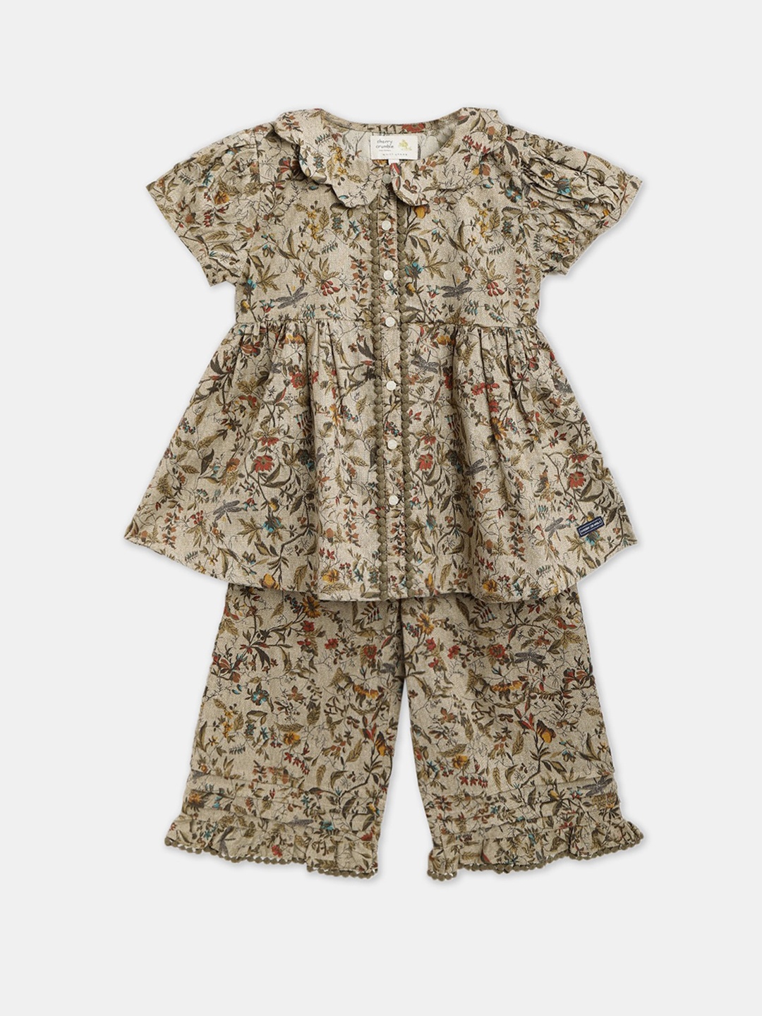 

Cherry Crumble Girls Brown Printed Night suit