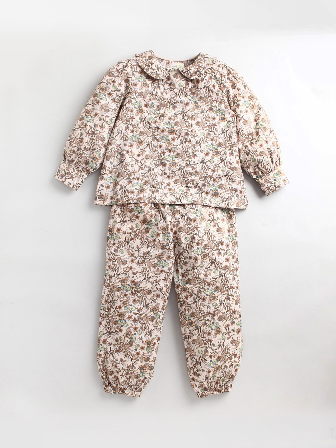 

Cherry Crumble Girls Peach-Coloured & Brown Printed Night suit WSD2-GNSUIT-8130-Multicolor