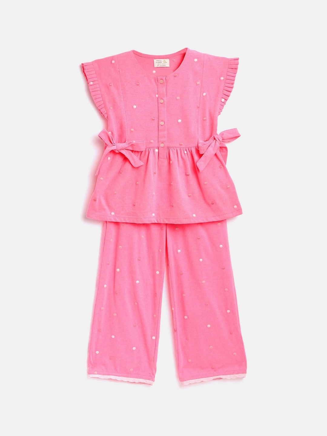 

Cherry Crumble Girls Pink Printed Night suit