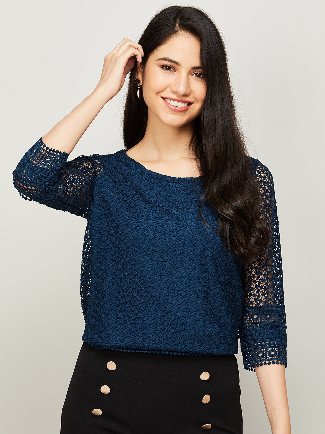 

CODE by Lifestyle Blue Solid Polyester Top