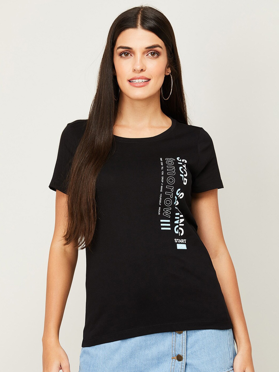 

Fame Forever by Lifestyle Black Embellished Print Top