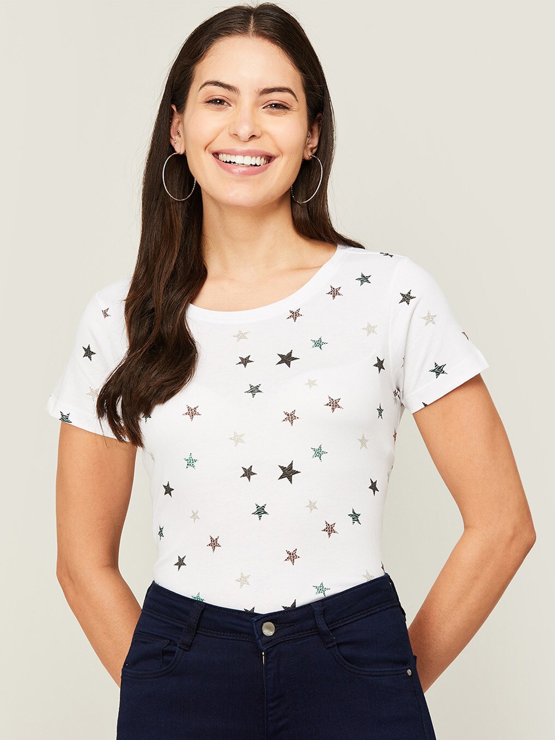 

Fame Forever by Lifestyle Women Round Neck White Print Top