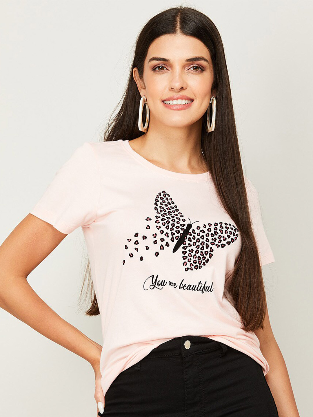 

Fame Forever by Lifestyle Pure Cotton Women Pink Print Applique Top