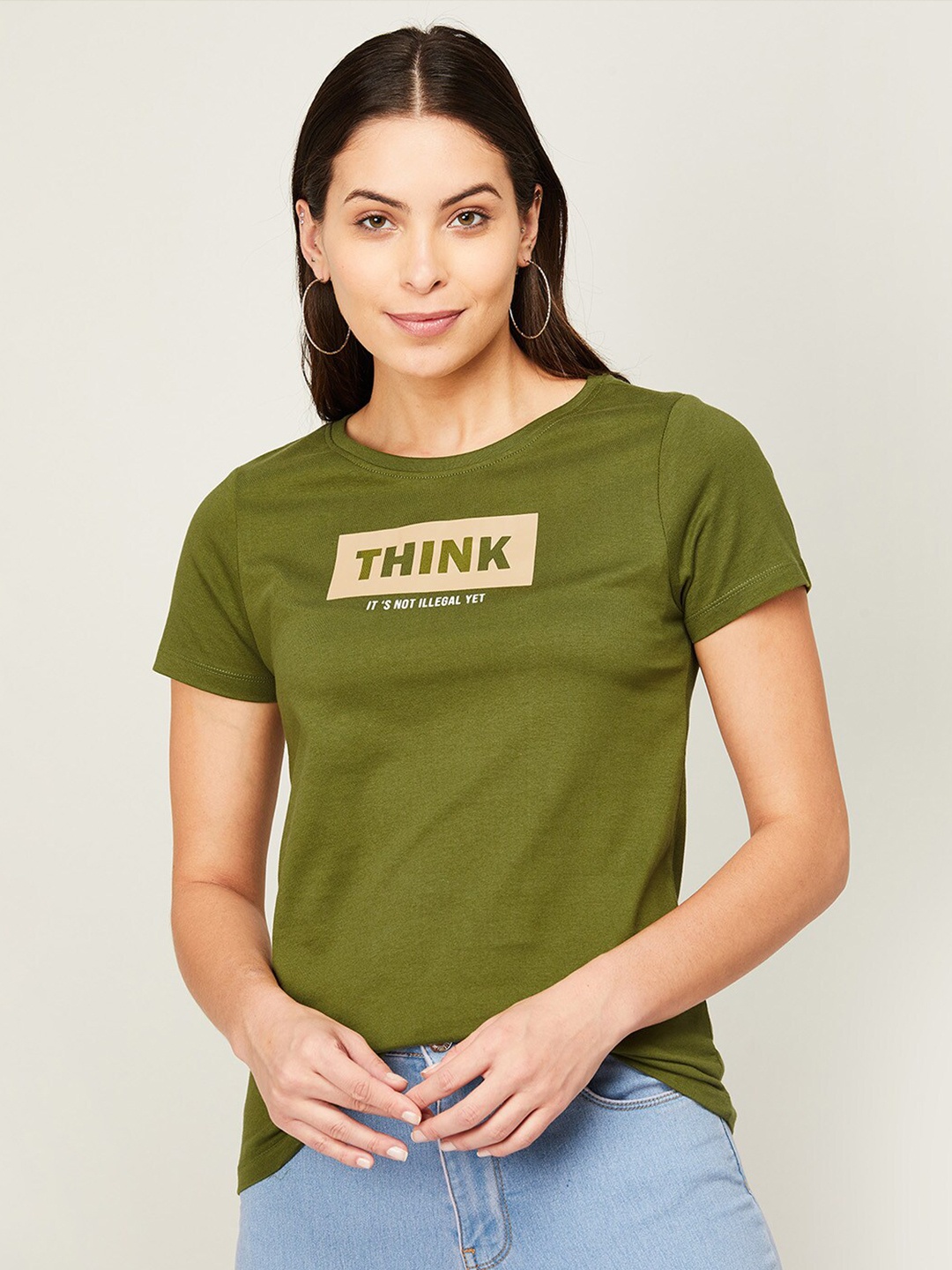 

Fame Forever by Lifestyle Women Olive Green Print Top