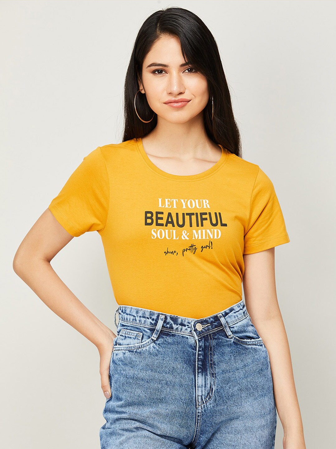 

Fame Forever by Lifestyle Women Yellow Typography Print Top