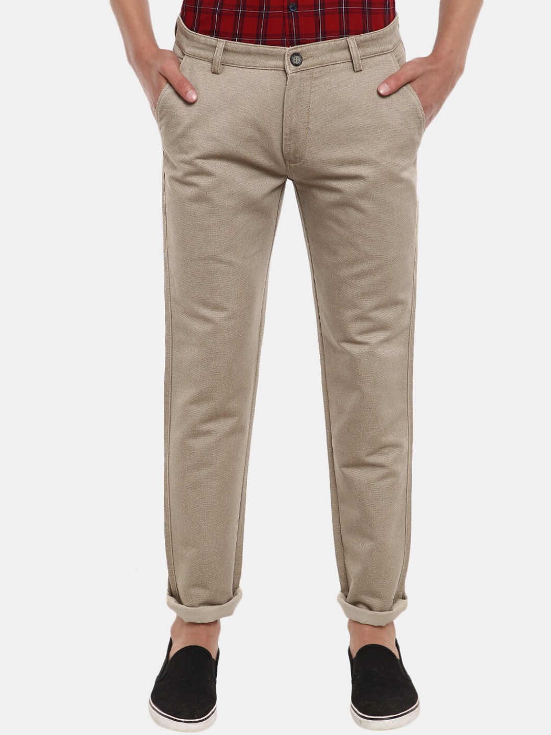

V-Mart Men Khaki Solid Cotton Classic Slim Fit Chinos Trousers
