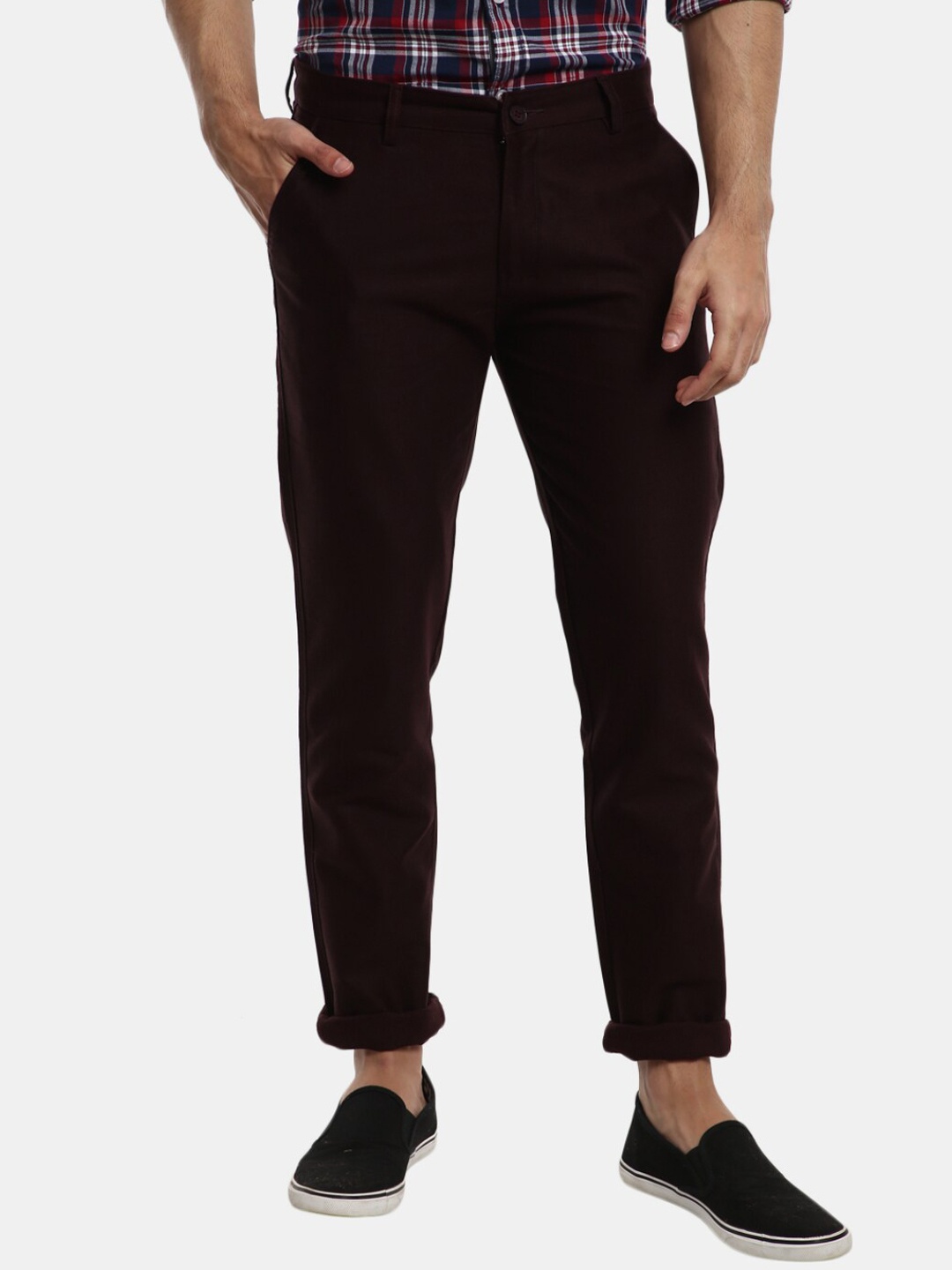 

V-Mart Men Maroon Cotton Classic Slim Fit Trousers