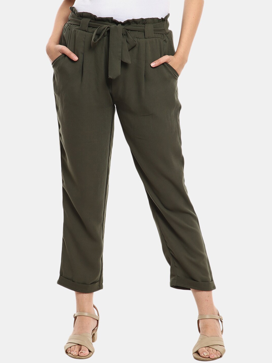 

V-Mart Women Olive Green Classic Pleated Trousers