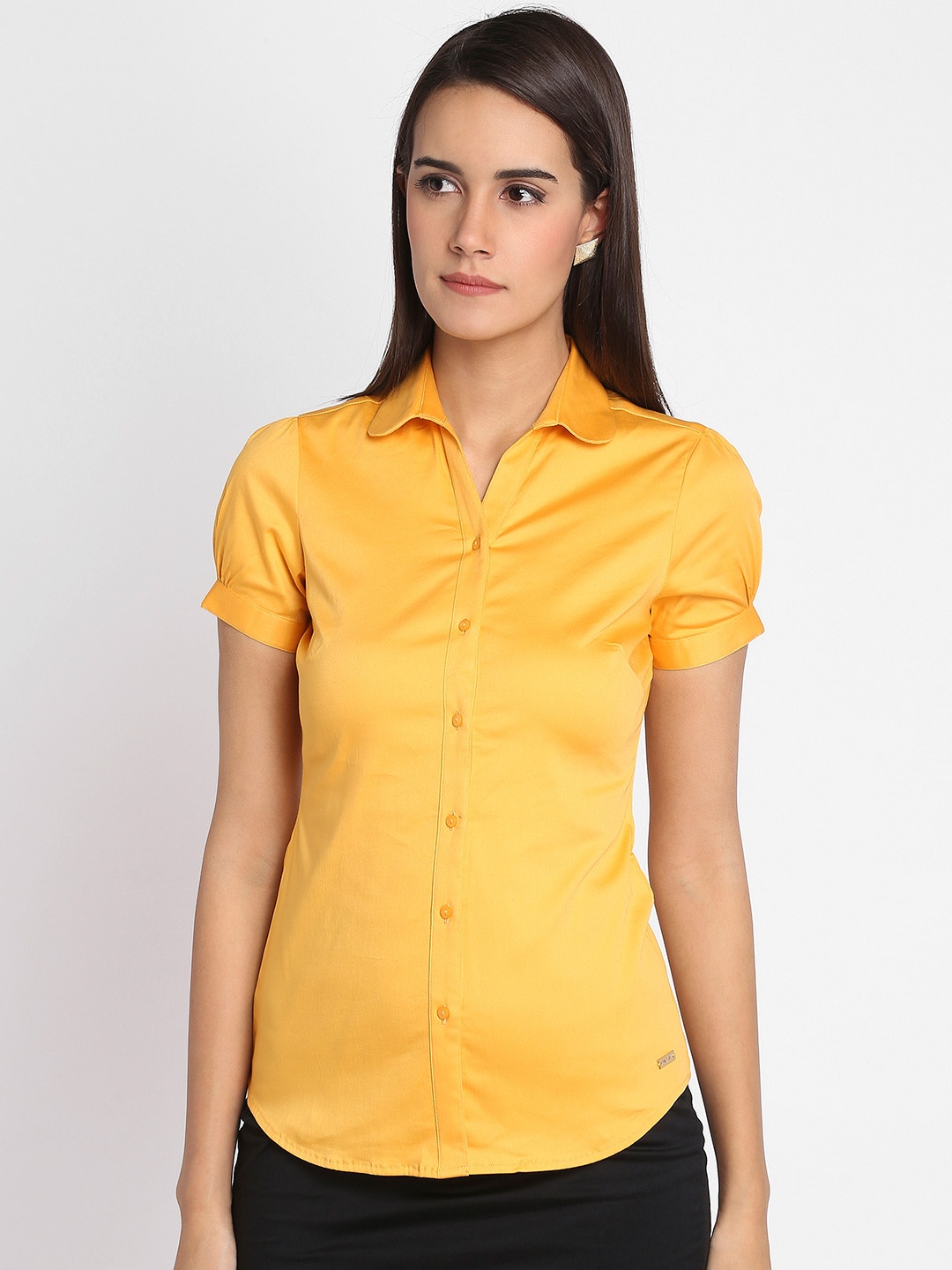 

Park Avenue Woman Yellow Regular Fit Solid Casual Shirt