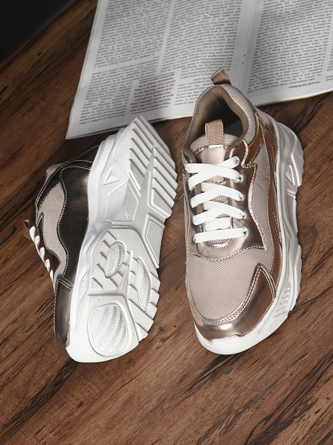 

HERE&NOW Women Gold-Toned Colourblocked Sneakers