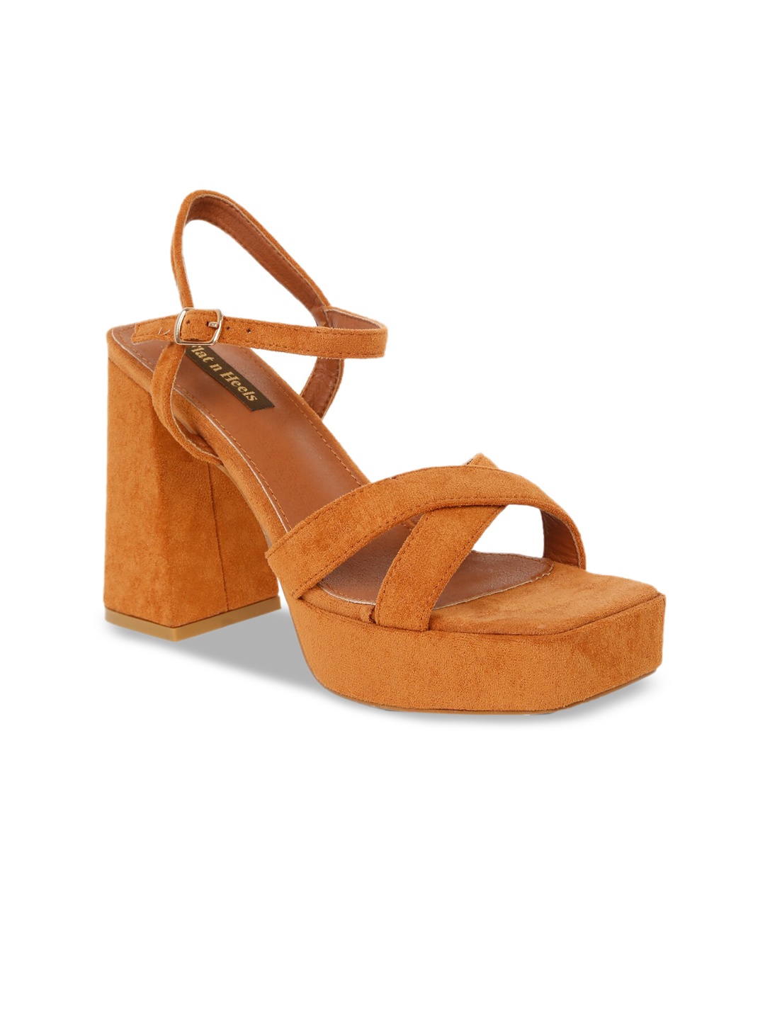 

Flat n Heels Tan Suede Block Sandals with Buckles