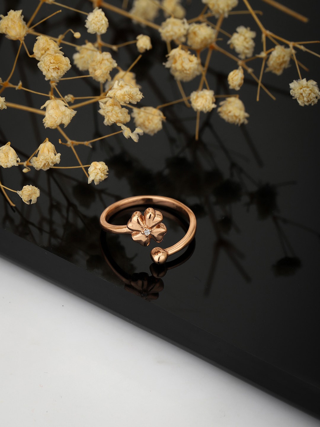 

VANBELLE Rose Gold-Plated Rose Gold Toned CZ Studded Adjustable Finger Ring