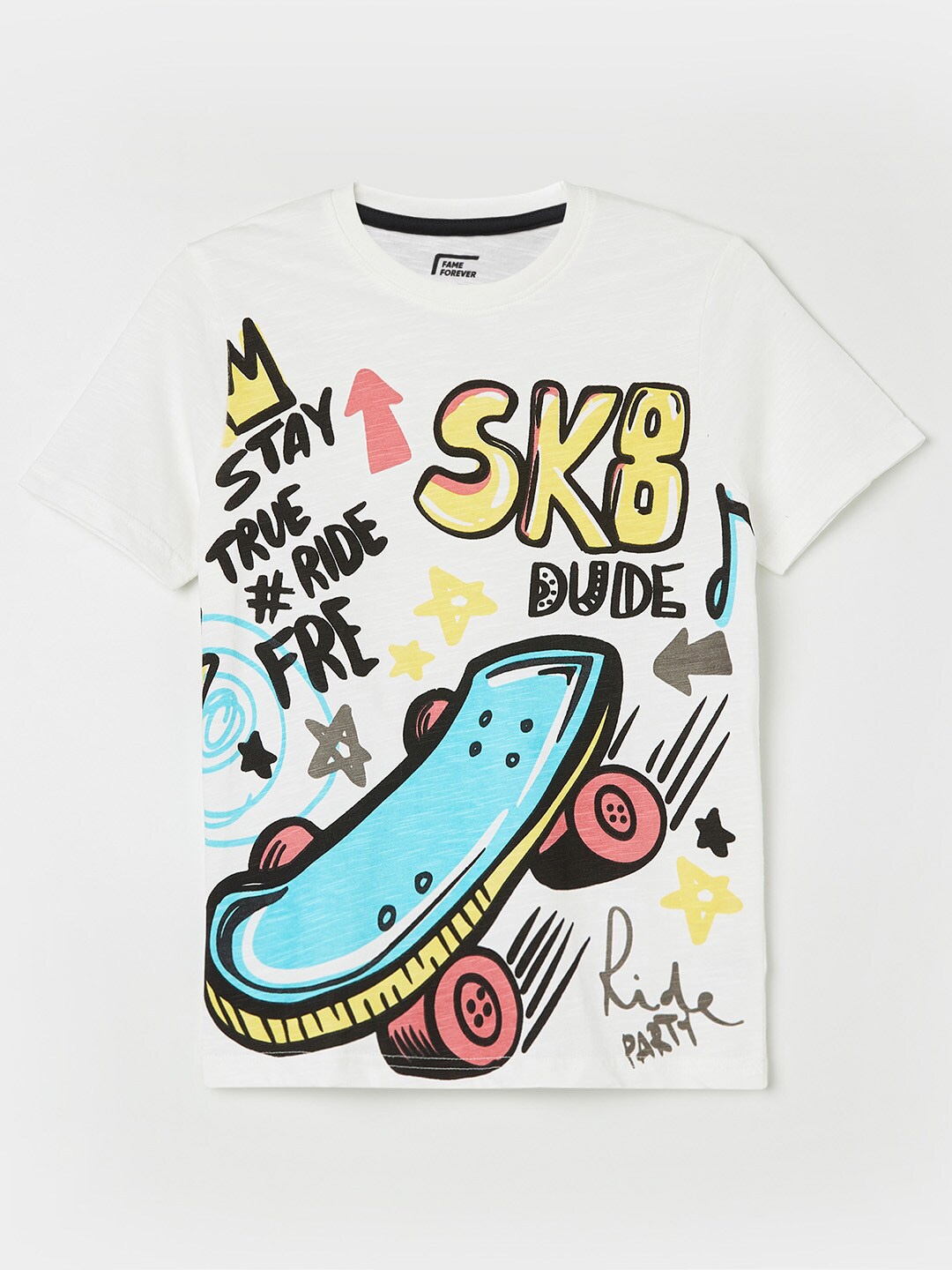 

Fame Forever by Lifestyle Boys White Printed Applique T-shirt