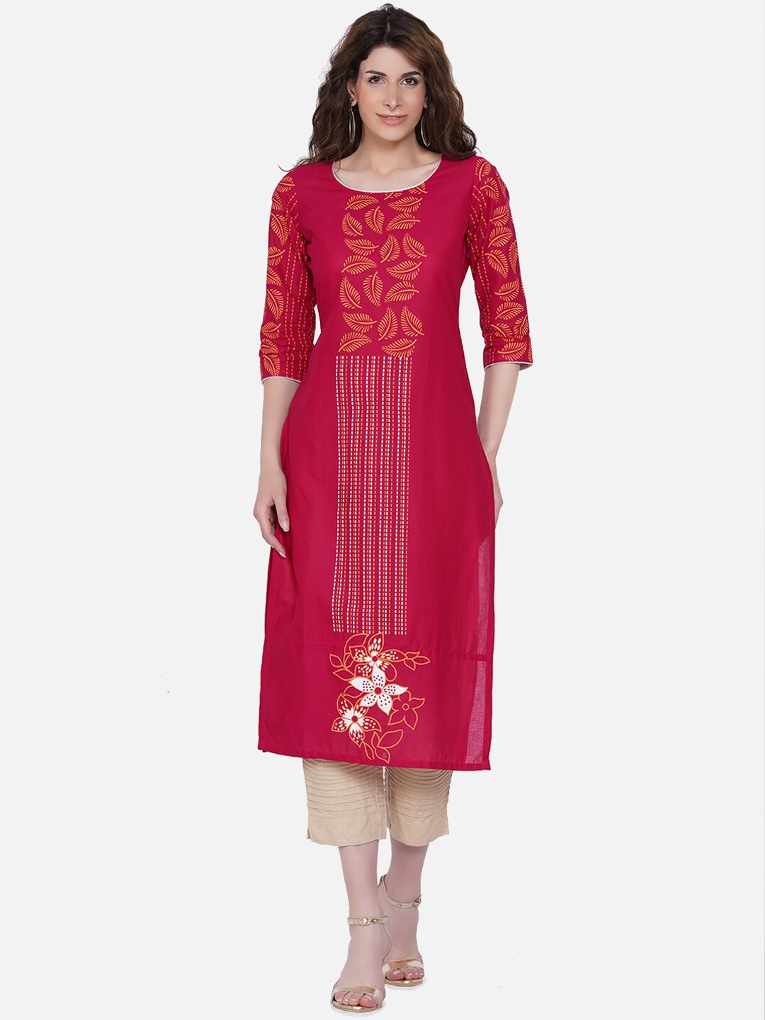 

RIYA Women Magenta Ethnic Motifs Printed Pure Cotton Kurta