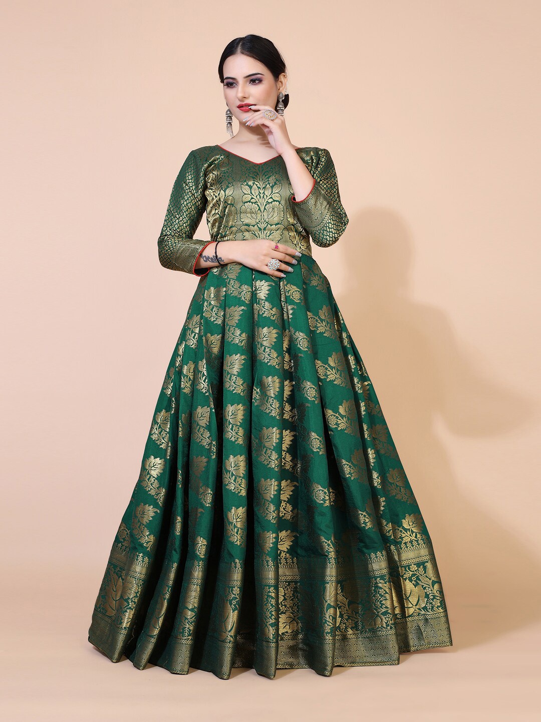 

PRENEA Green Floral Jacquard Maxi Dress