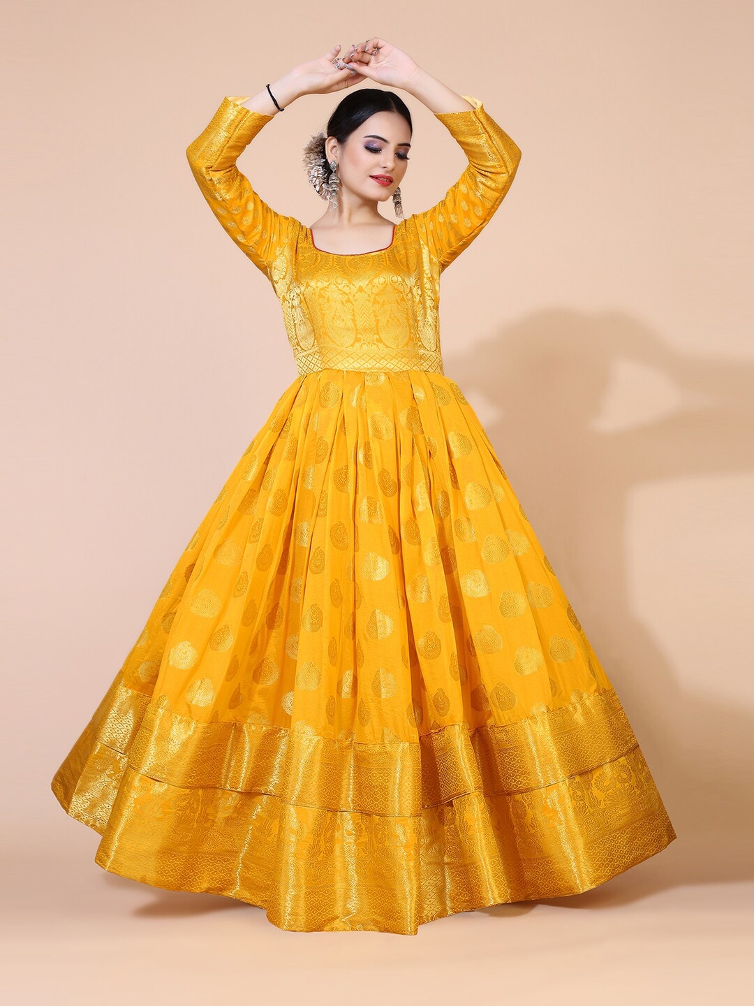 

PRENEA Yellow Ethnic Motifs Jacquard Maxi Dress
