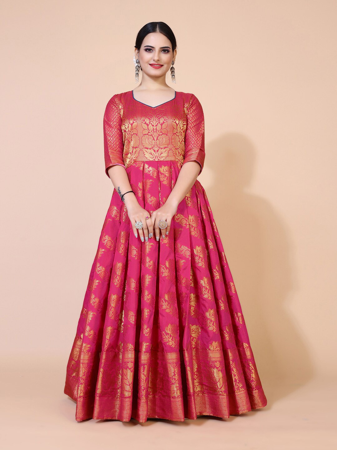 

PRENEA Magenta Ethnic Motifs Jacquard Maxi Dress