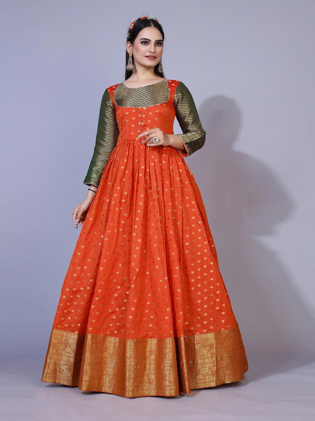 

PRENEA Orange Ethnic Motifs Jacquard Maxi Dress