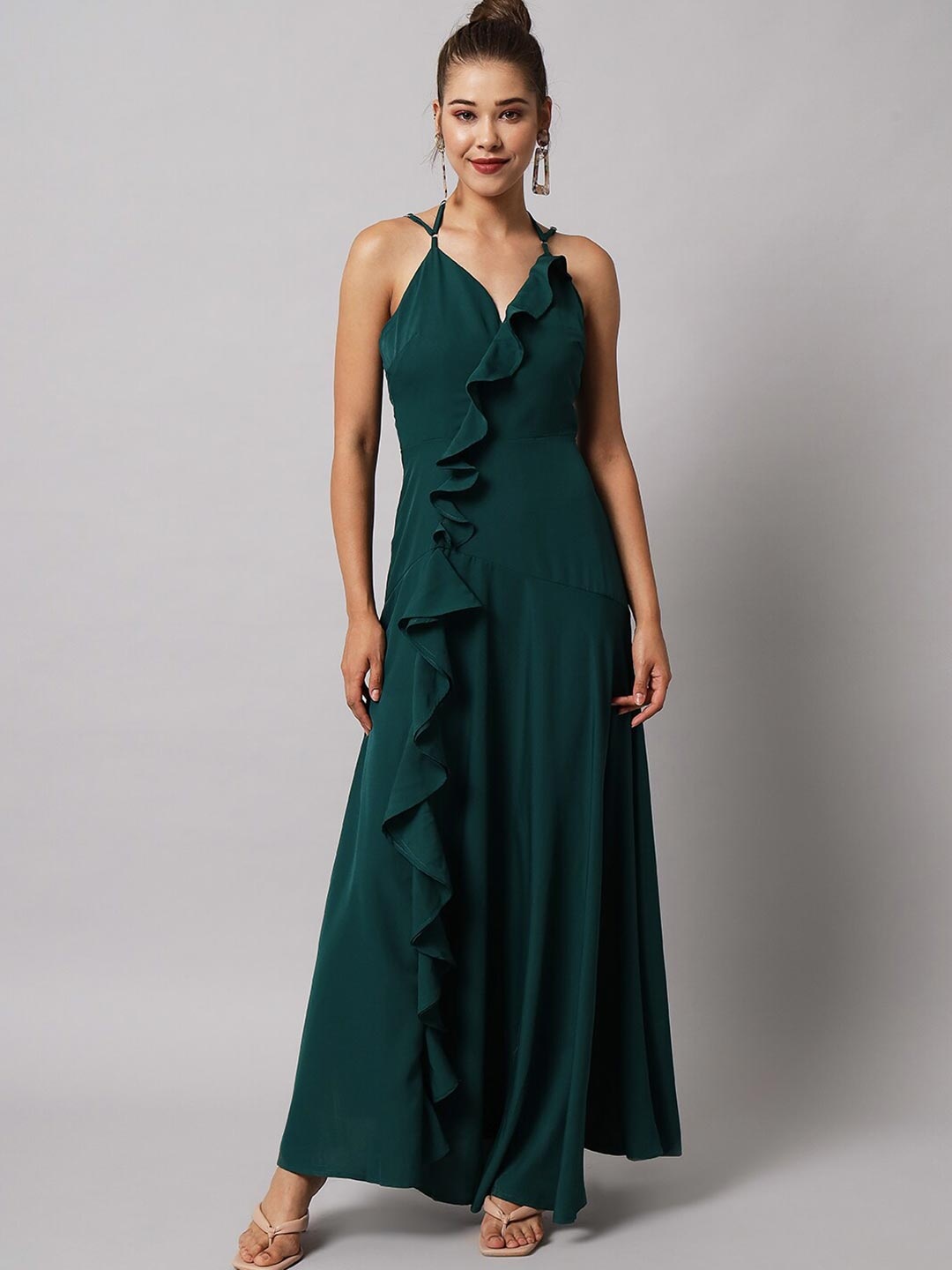 

emeros Teal Layered Crepe Maxi Dress