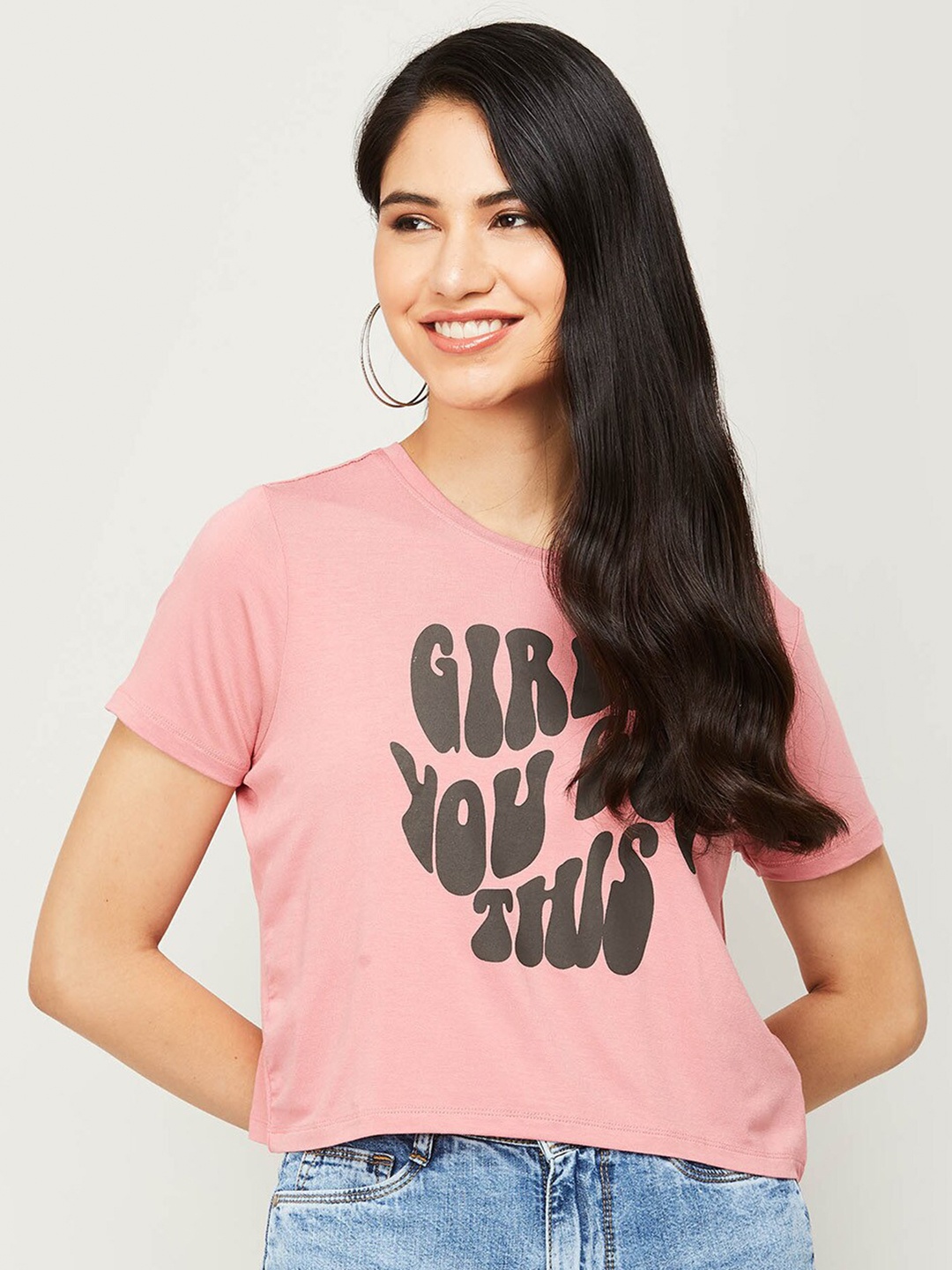 

Ginger by Lifestyle Women Pink Printed T-shirt