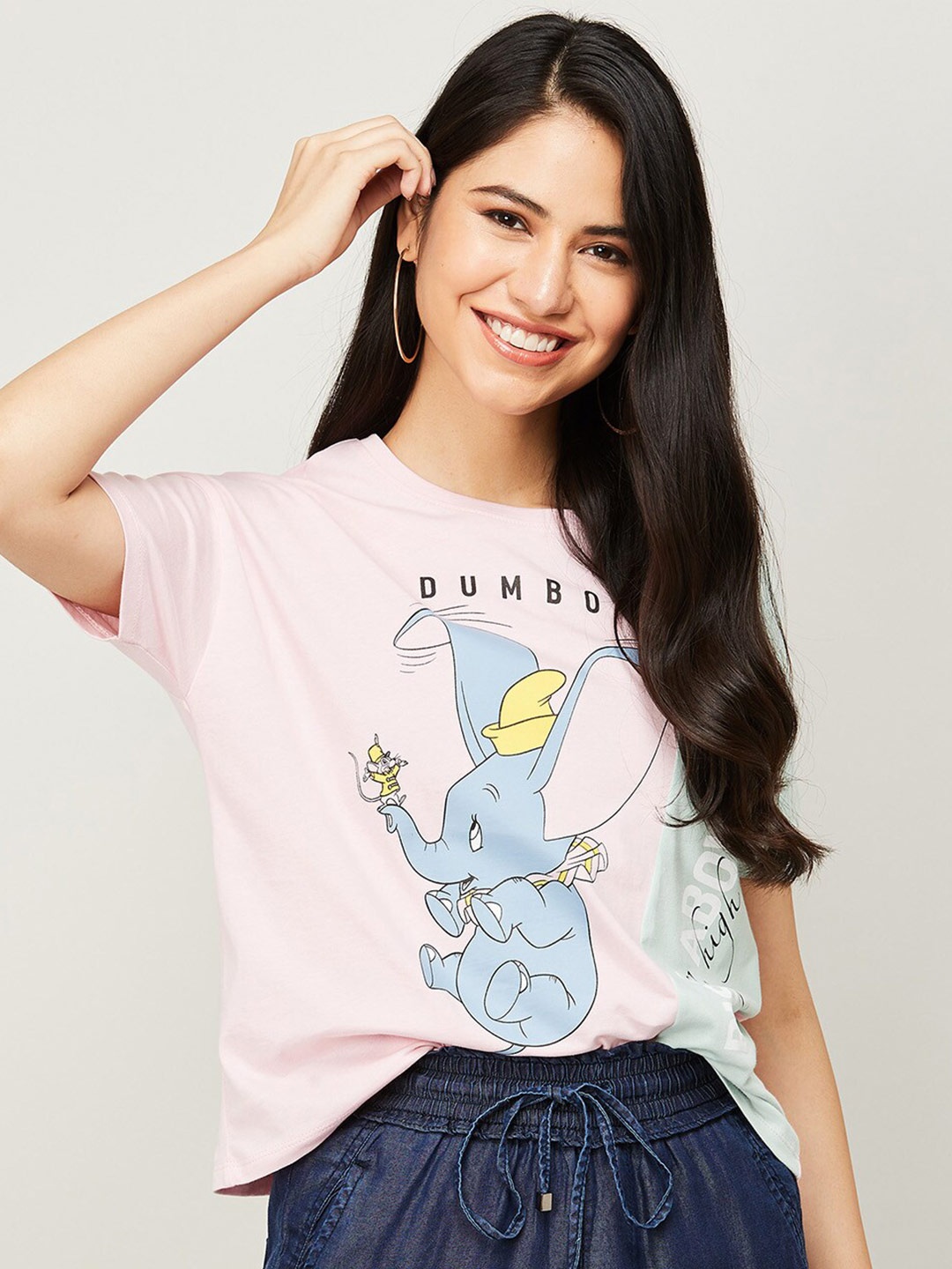

Ginger by Lifestyle Women Pink Printed Extended Sleeves T-shirt