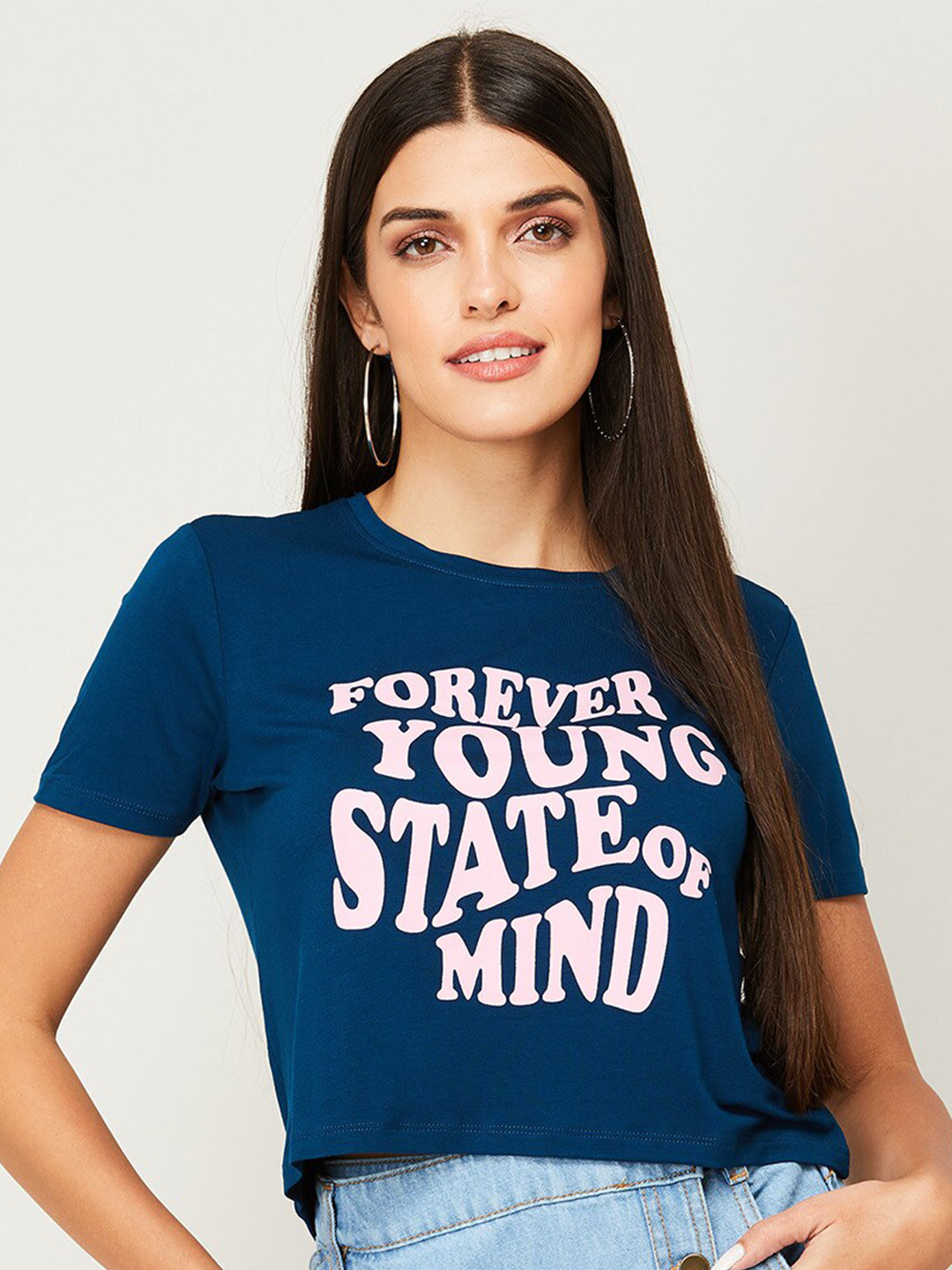 

Ginger by Lifestyle Women Blue Typography Printed Applique T-shirt