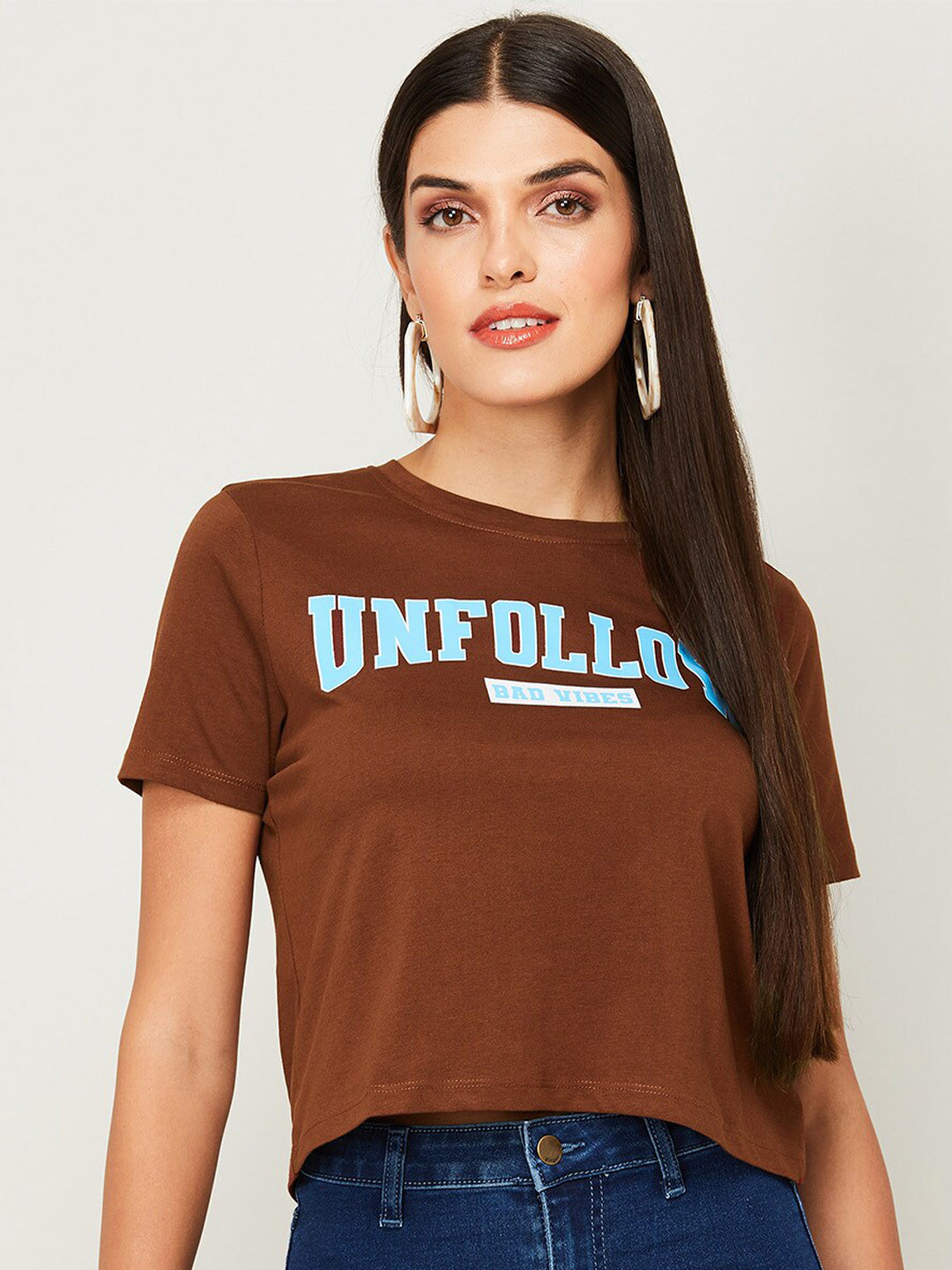 

Ginger by Lifestyle Women Brown Typography Printed T-shirt