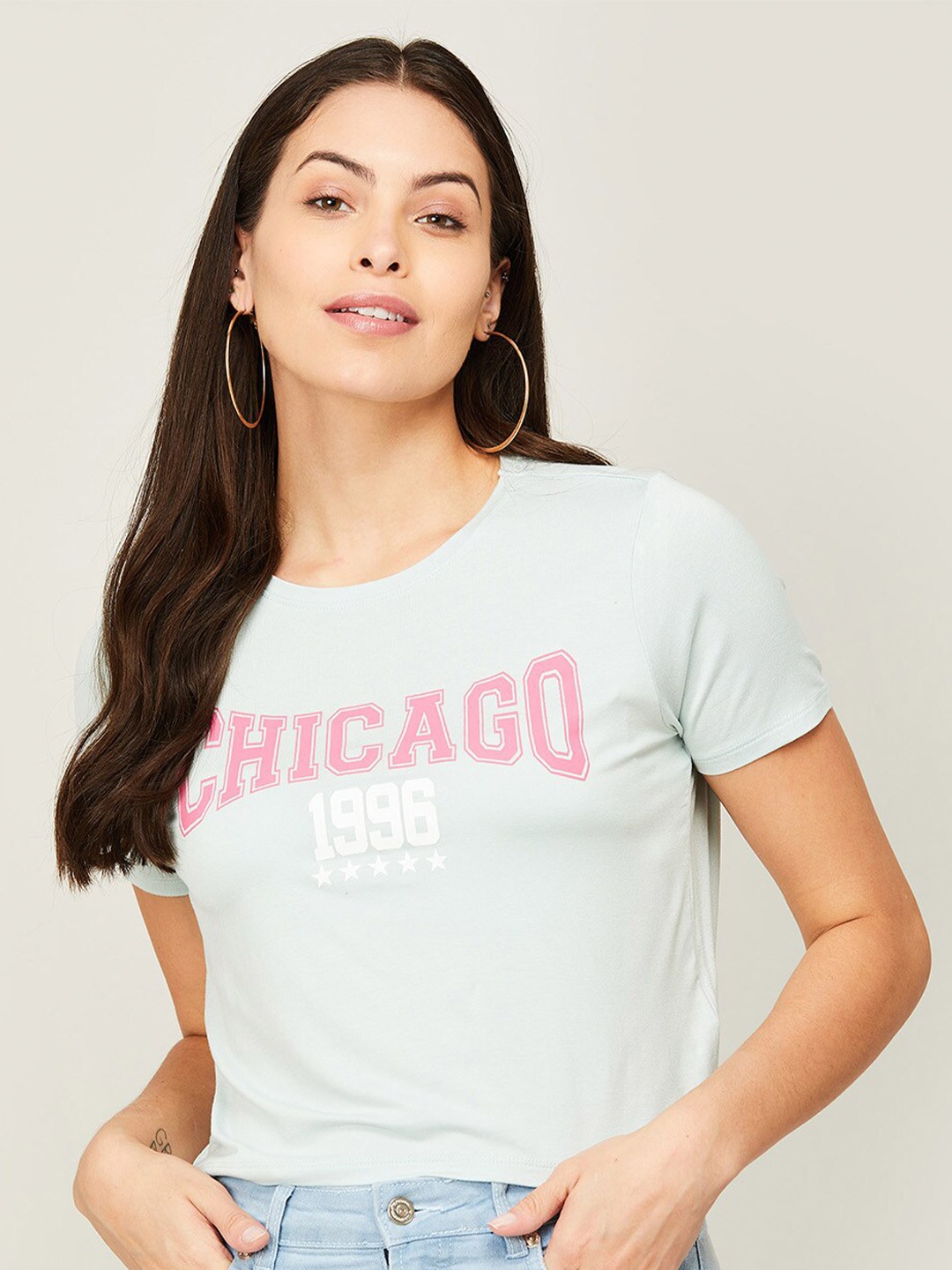 

Ginger by Lifestyle Women Blue Typography Printed Applique T-shirt