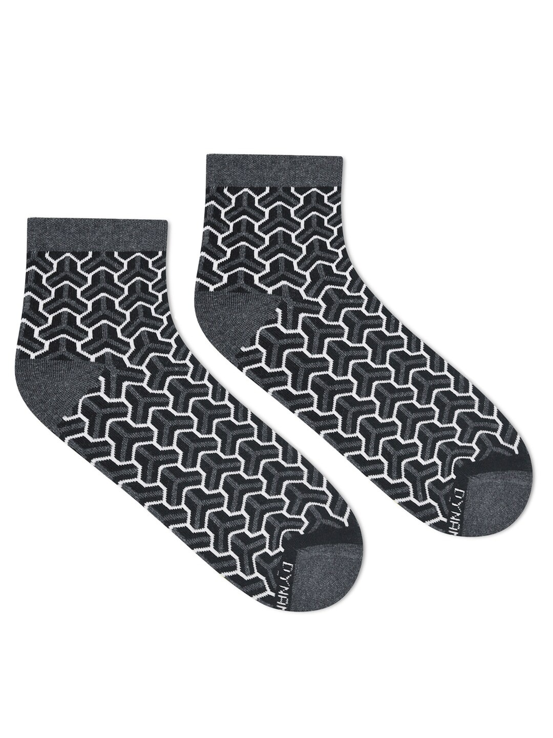

Dynamocks Unisex Black & Grey Patterned Ankle Length Socks