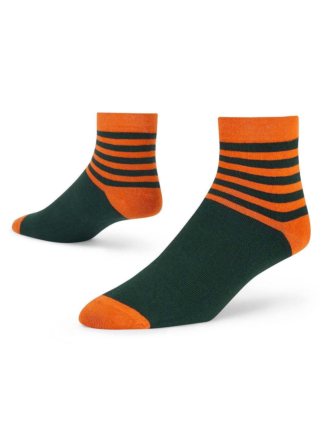 

Dynamocks Unisex Green & Orange Colored Striped Ankle Length Socks