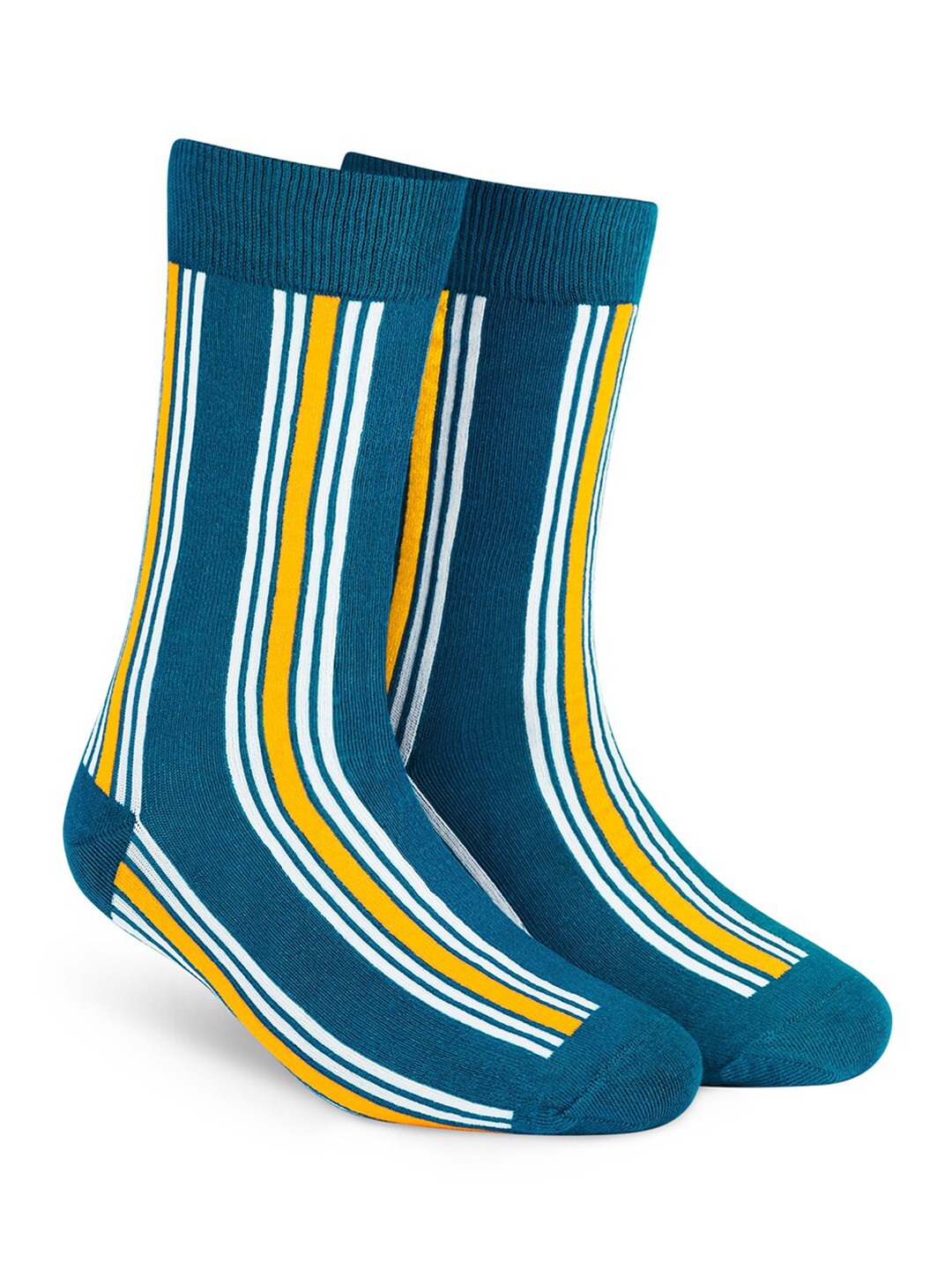 

Dynamocks Unisex Green & Yellow Striped Above-Ankle Length Socks