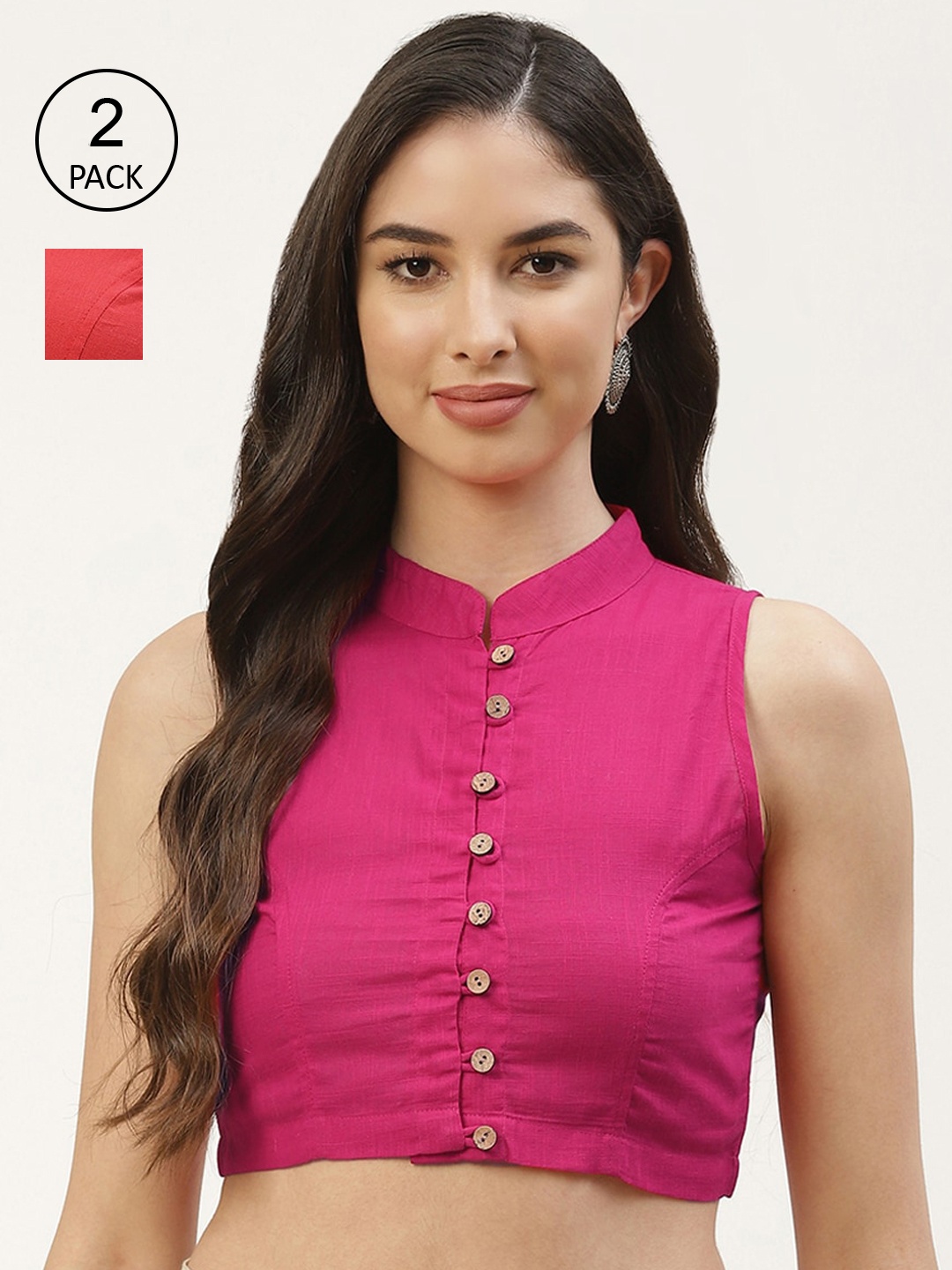 

Molcha Women Pack Of 2 Solid Saree Blouse, Pink
