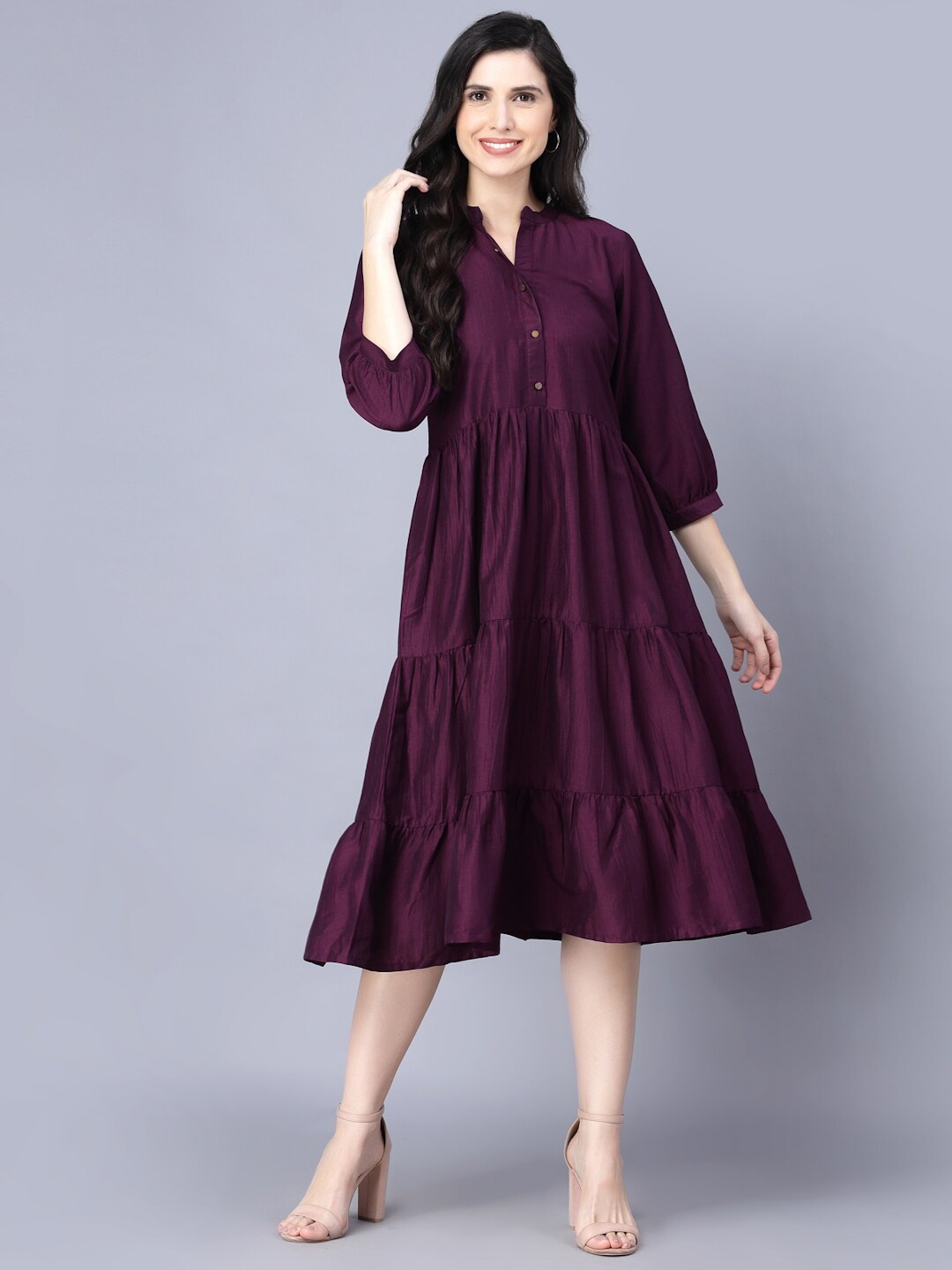 

Myshka Purple Keyhole Neck Midi Dress