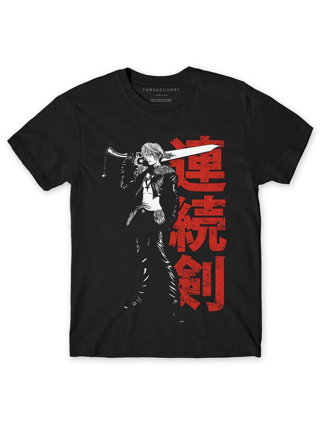 

THREADCURRY Boys Black Anime Printed Cotton T-shirt