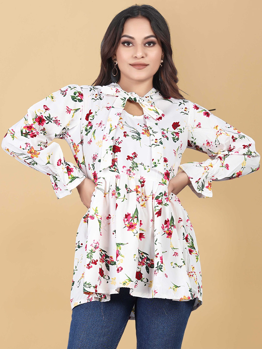 

WEAVETECH IMPEX White Floral Print Crepe Top