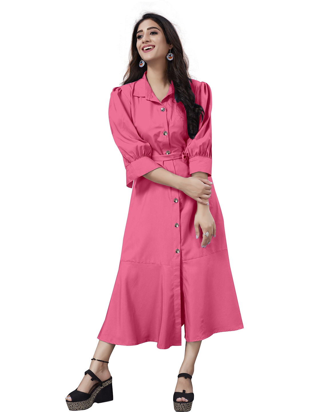 

Urban Luxe Pink Solid Shirt Midi Dress