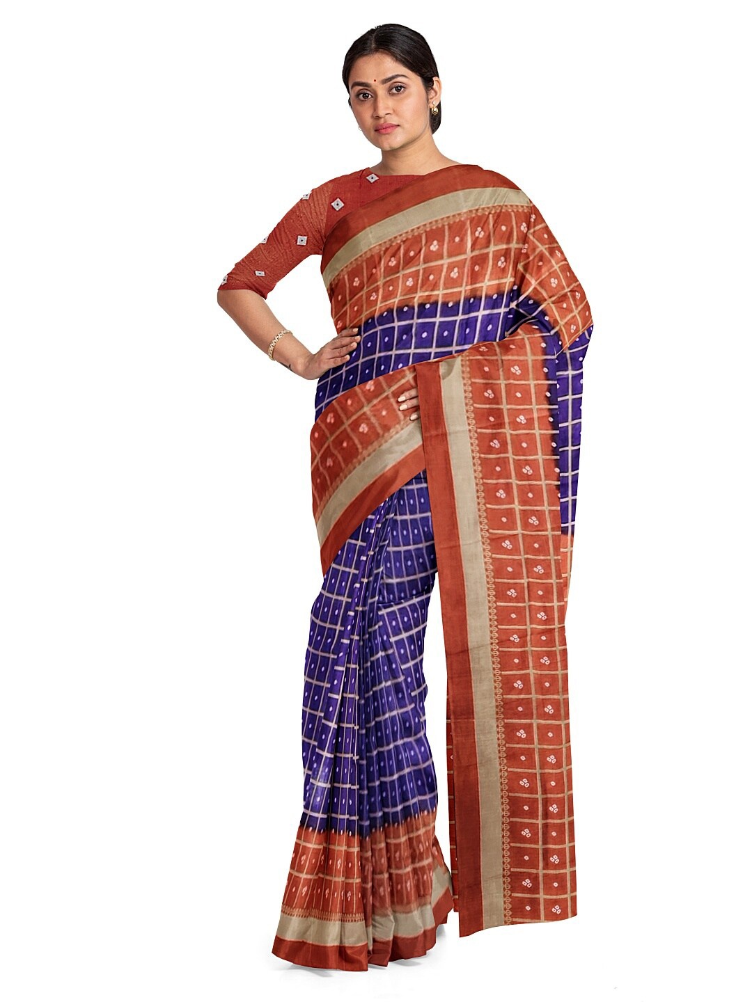 

SAADHVI Purple & Red Bandhani Silk Blend Fusion Bandhani Saree