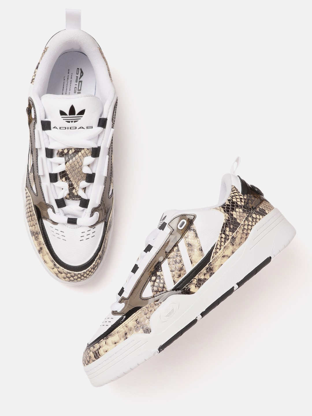 

ADIDAS Originals Men White & Brown Snake Textured Adi2000 Ogin Perforated Leather Sneakers