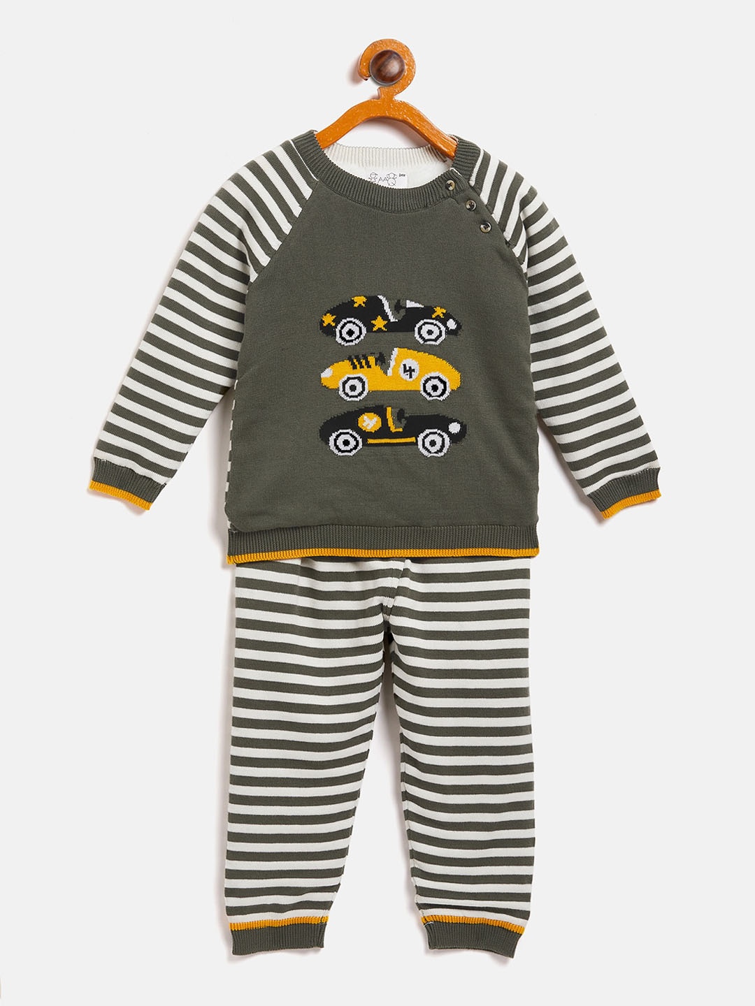 

JWAAQ Unisex Kids Olive Green & White Printed T-shirt with Pyjamas